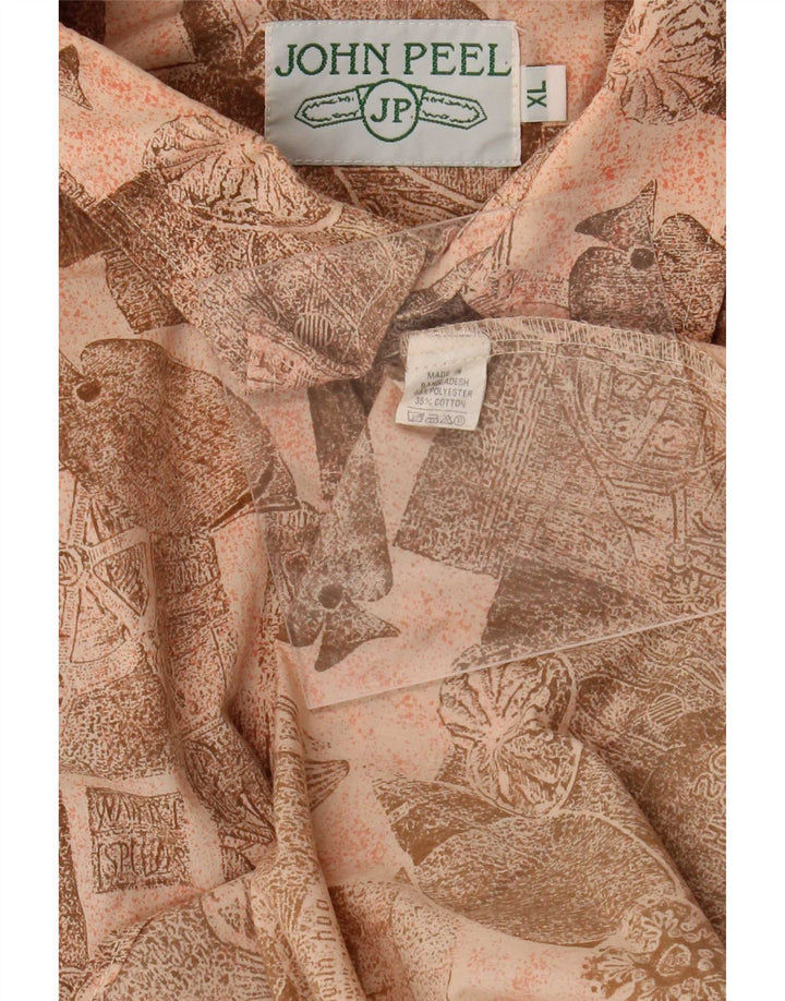 John Peel Camisa de manga corta con estampado abstracto para hombre XL Poliéster beige