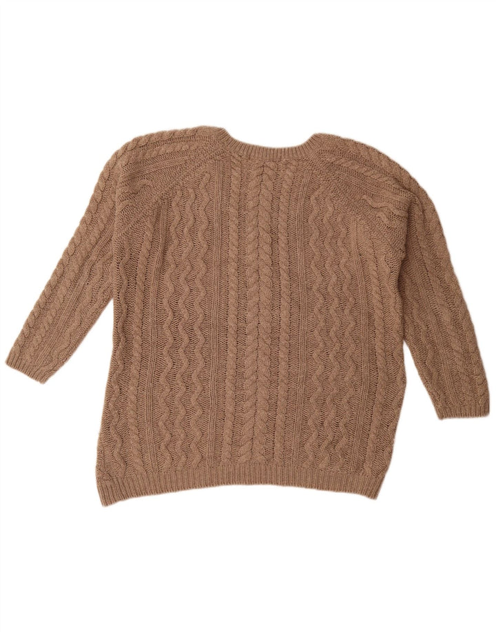 Marks & Spencer Jersey extragrande con cuello redondo para mujer, talla 40, color marrón