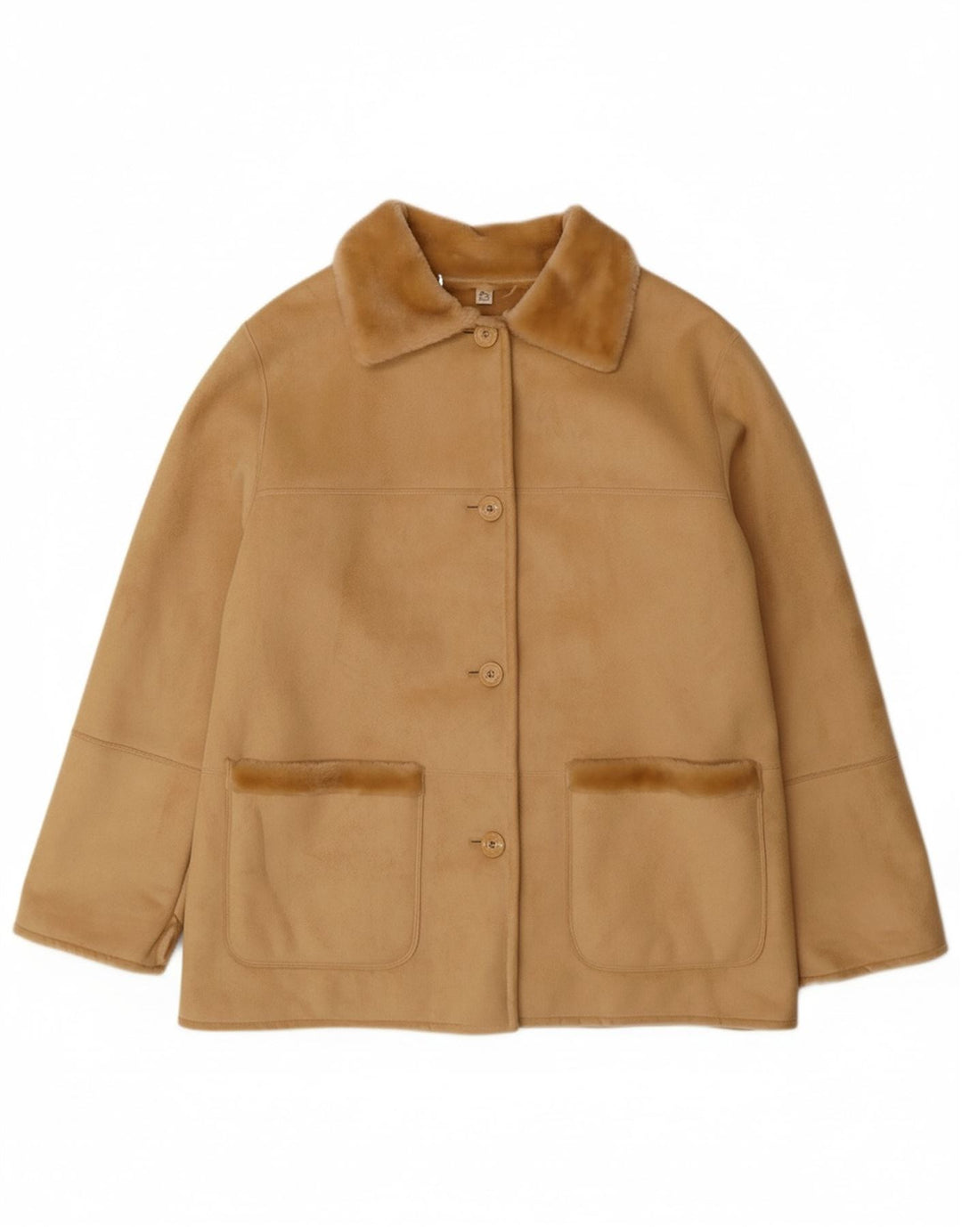VINTAGE Chaqueta Sherpa para Mujer EU 44 XL Acrílico Beige