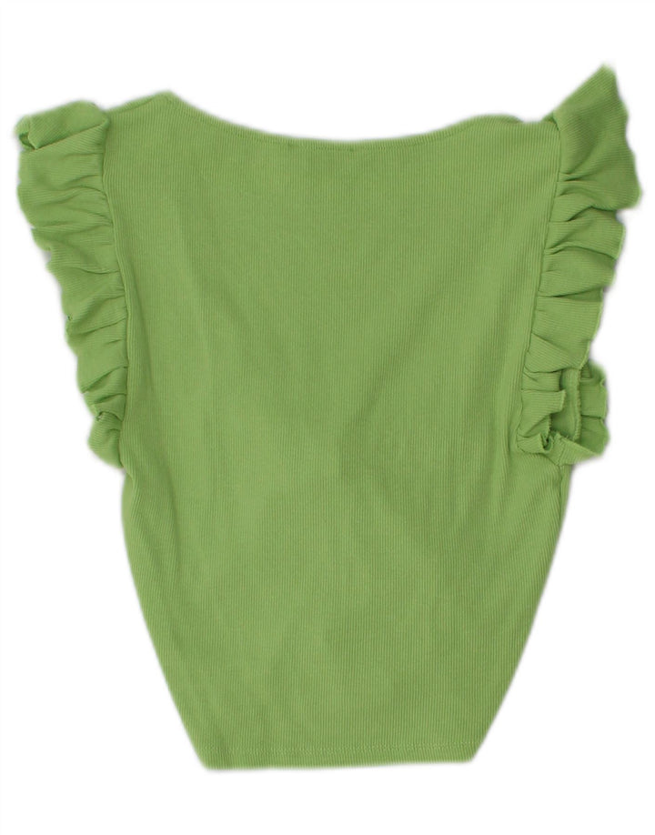 Zara Mujer Blusa Corta Top UK 42 Verde Medio