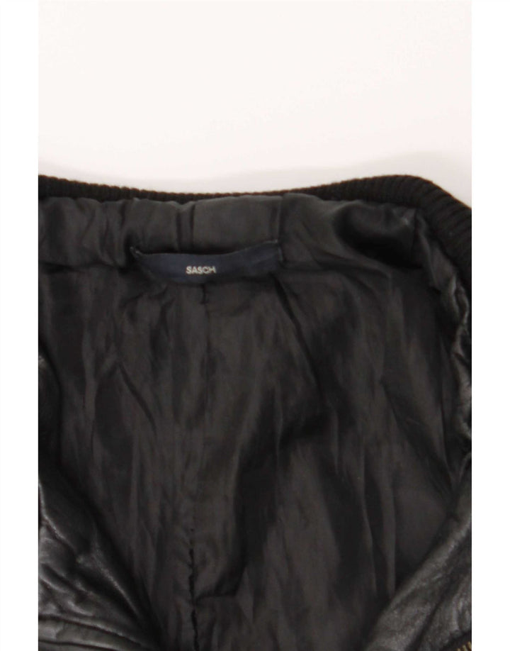 Sasch Chaqueta de cuero corta para mujer UK 12 Medium Black