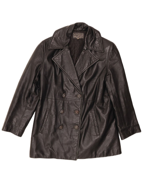 Linea Donna Abrigo de cuero con doble botonadura para mujer IT 42 Medium Black