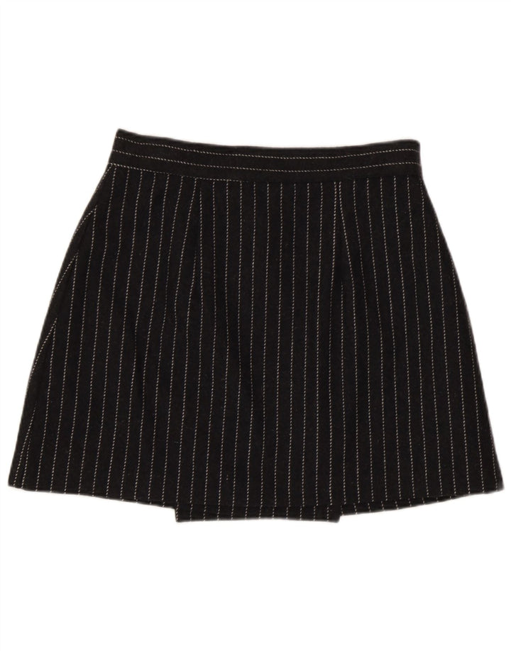 Vintage mujer mini falda cruzada IT 44 Medio W28 Gris Rayas Viscosa