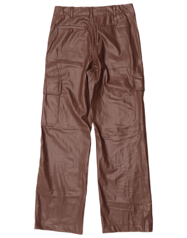 Zara Mujer Pantalones Cargo De Piel Sintética Pequeño W26 L31 Marrón