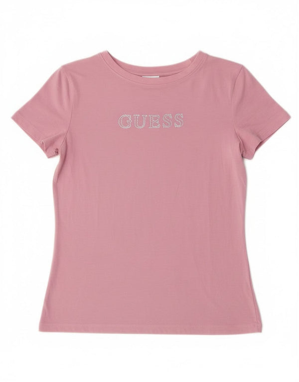 Guess Camiseta gráfica de manga corta para mujer Top UK 8 Small Pink Logo