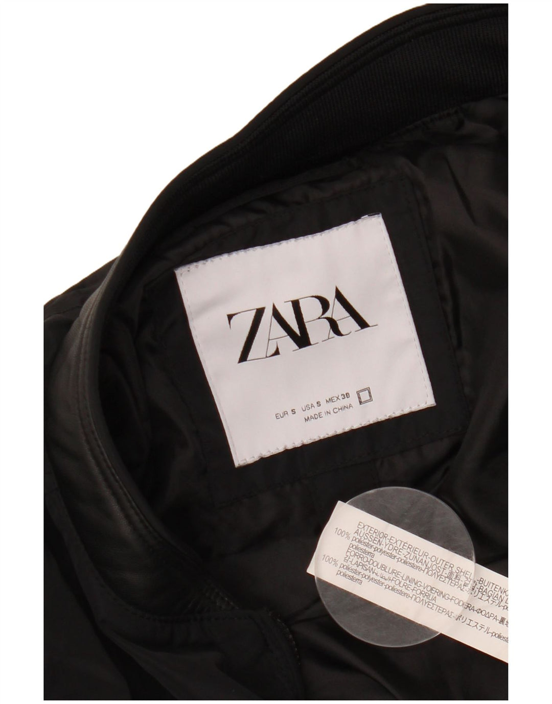ZARA Chaqueta Bomber para Hombre UK 36 Small Poliéster Negro