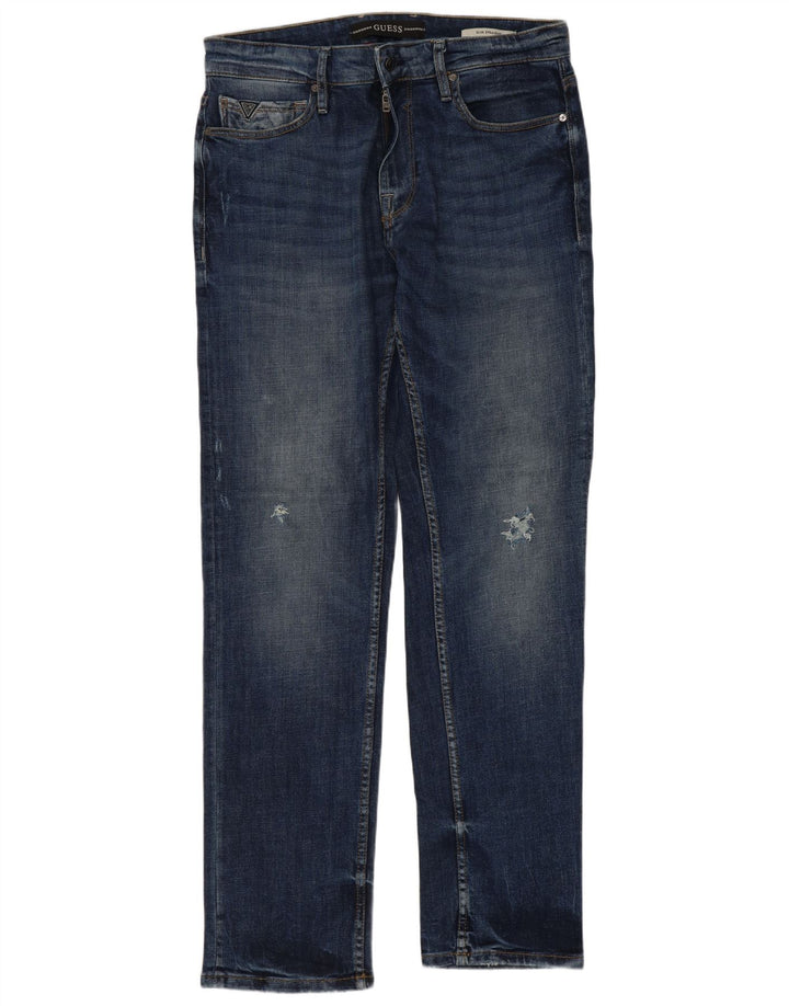 Guess Vaqueros rectos ajustados desgastados para hombre W33 L32 Azul