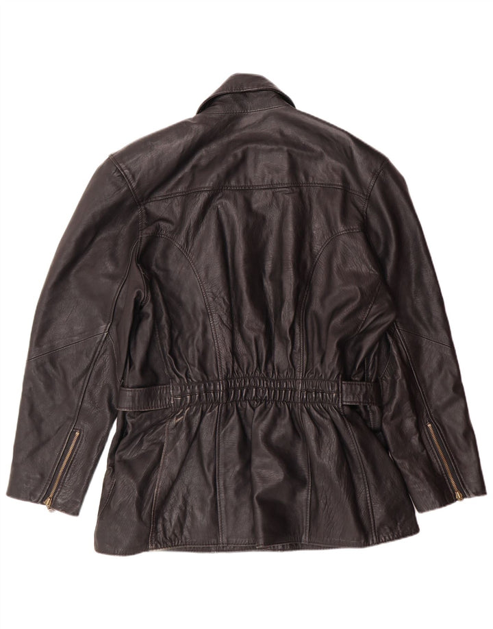 Chaqueta de cuero vintage para mujer IT 46 cuero negro grande
