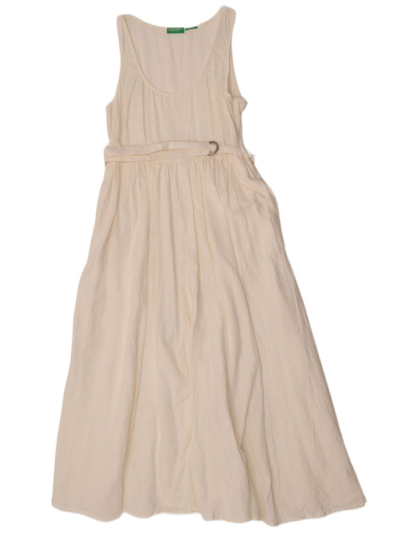 Benetton Vestido Largo Sin Mangas De Mujer UK 44 Grande De Lino Blanco Roto