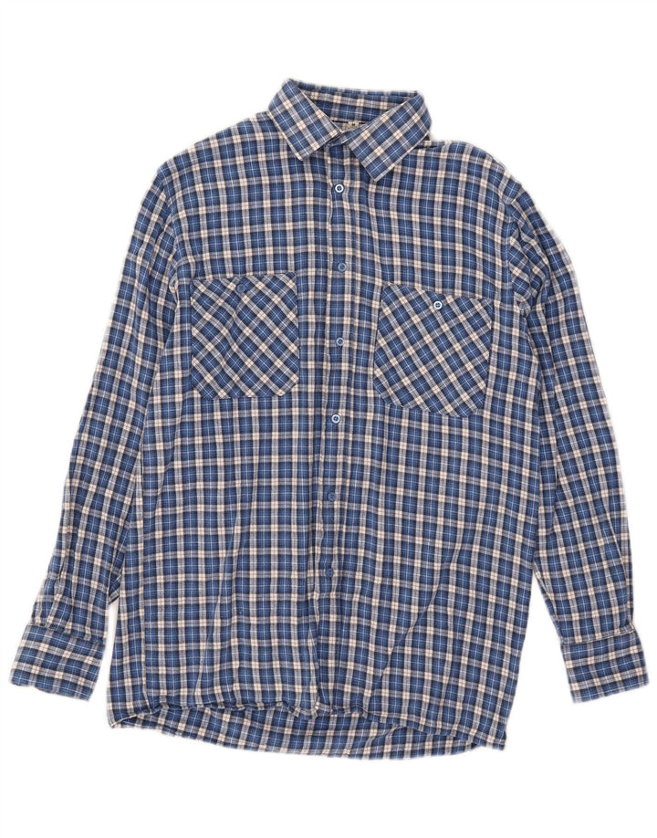 Camisa de franela para hombre Follie Talla 39/40 Algodón a cuadros azul mediano