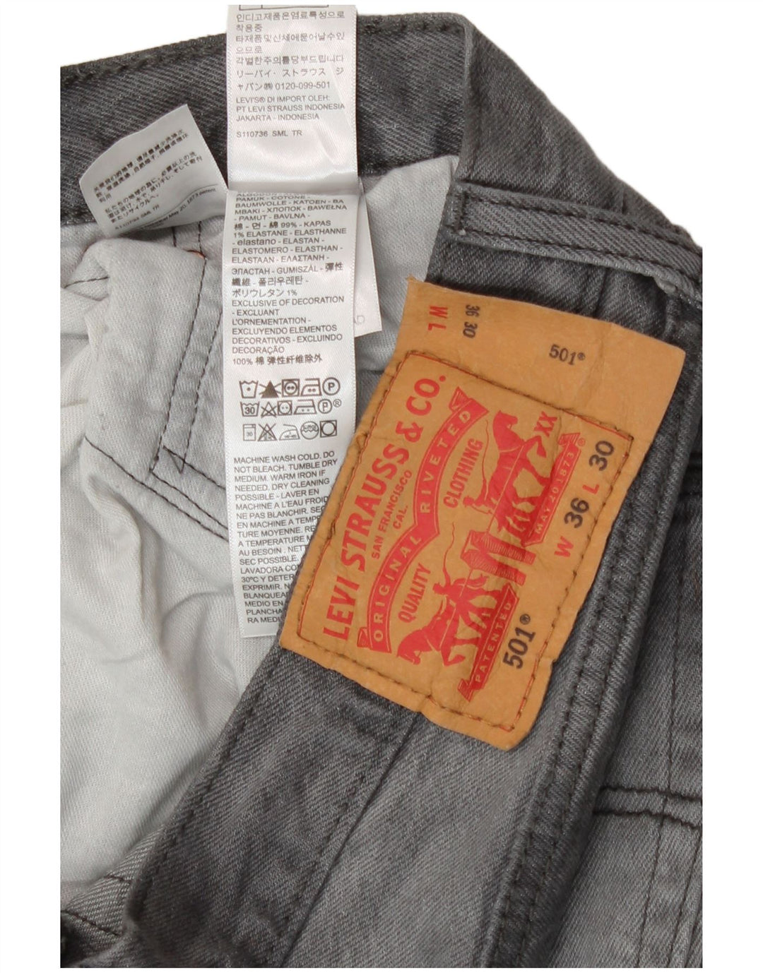 Levi's Jeans rectos 501 para hombre W36 L30 Algodón gris