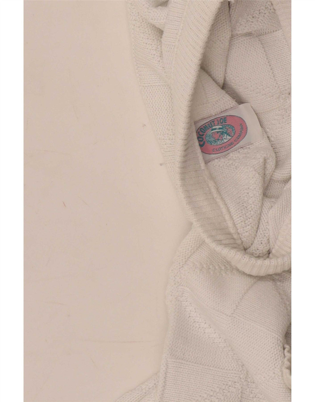 Vintage hombres cuello redondo jersey suéter XL blanco