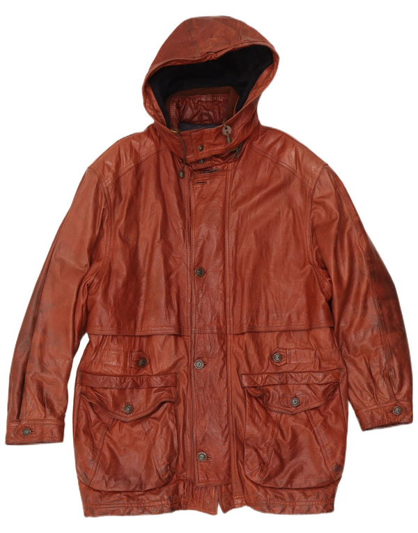 Giamax Abrigo de cuero con capucha para hombre UK 40 Large Brown
