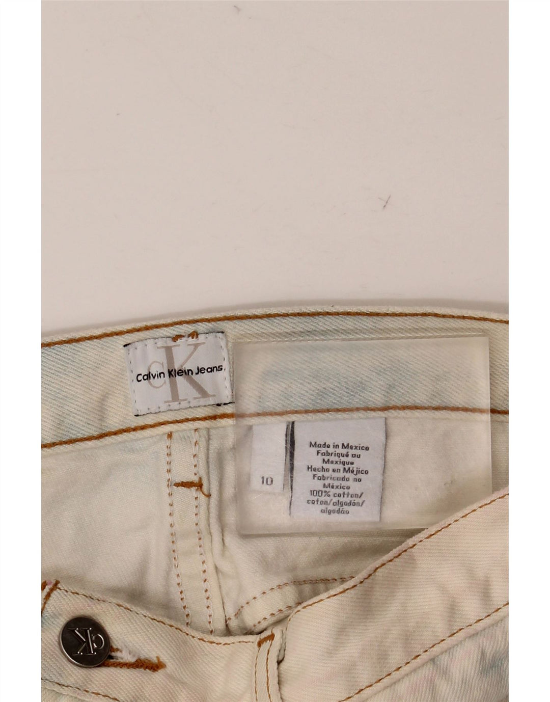 CALVIN KLEIN Pantalones cortos de mezclilla para mujer US 10 Grande W32 Azul Tie Dye Algodón