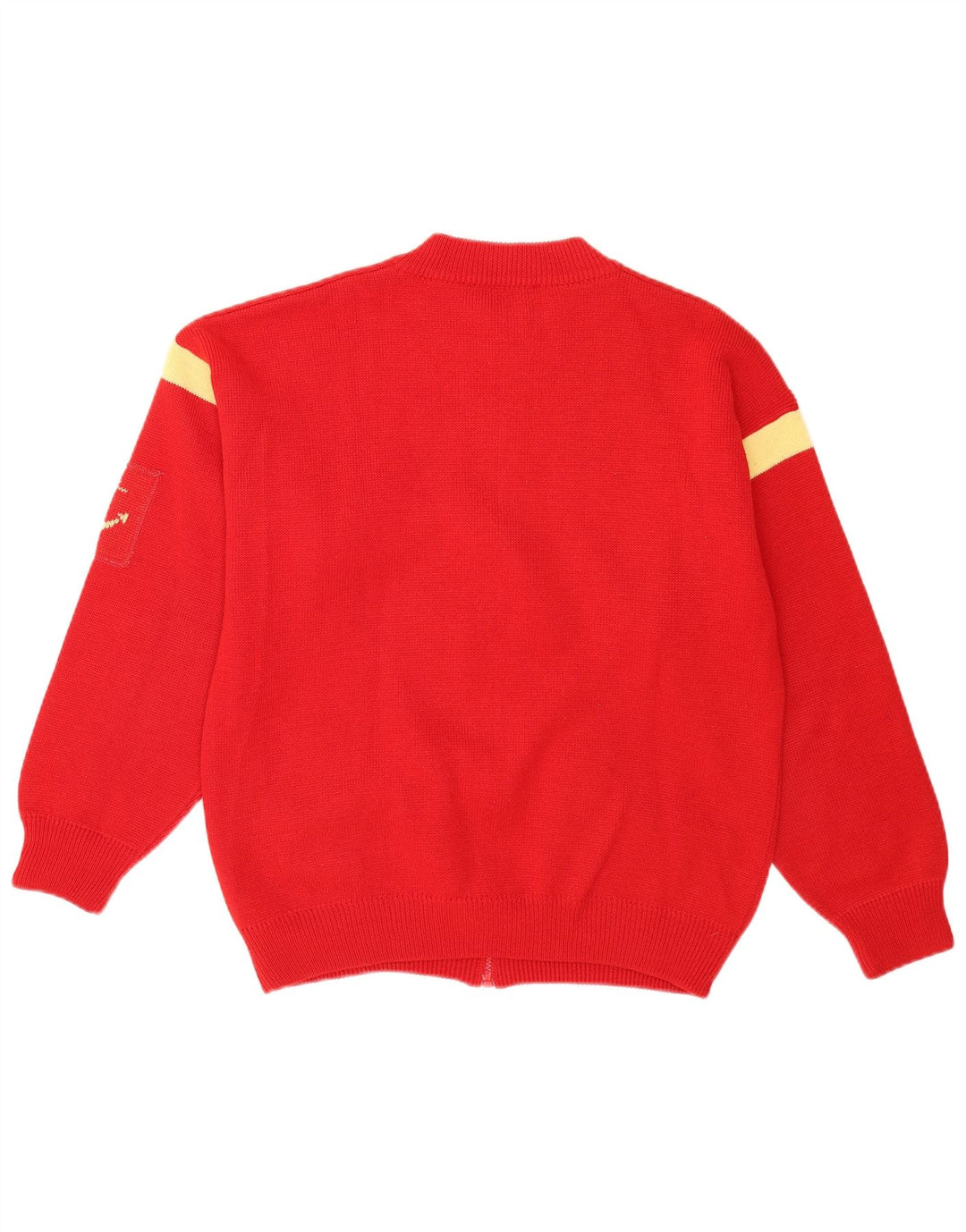 Vintage hombres completo zip cardigan suéter medio rojo colorblock acrílico