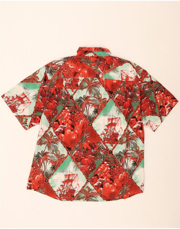 Vintage hombres gráfico manga corta camisa grande rojo floral algodón hawaiano