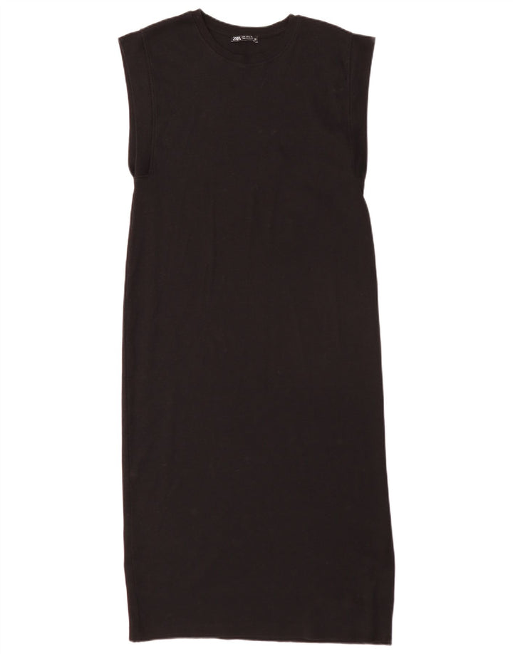 Zara Vestido Recto Regular Sin Mangas para Mujer UK 40 Small Algodón Negro