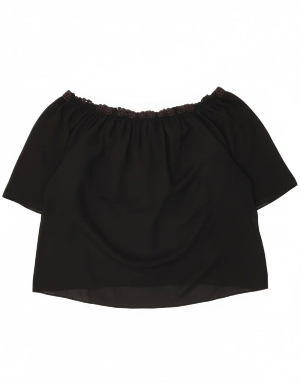 Zara Top corto extragrande con hombros descubiertos para mujer UK 46 Grande Negro Floral