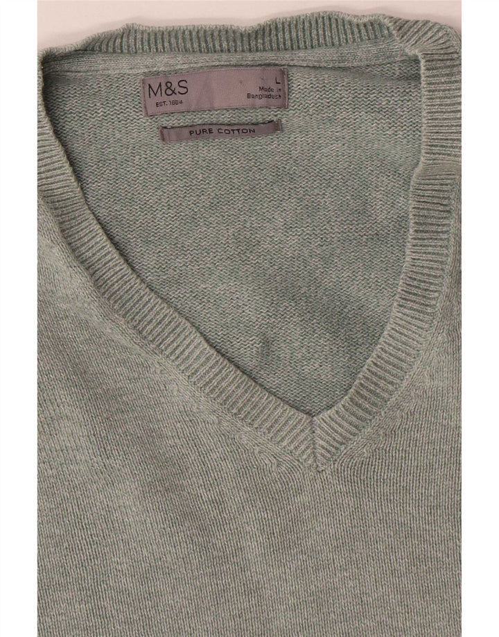 Marks & Spencer Jersey con cuello en V para hombre, talla grande, algodón verde