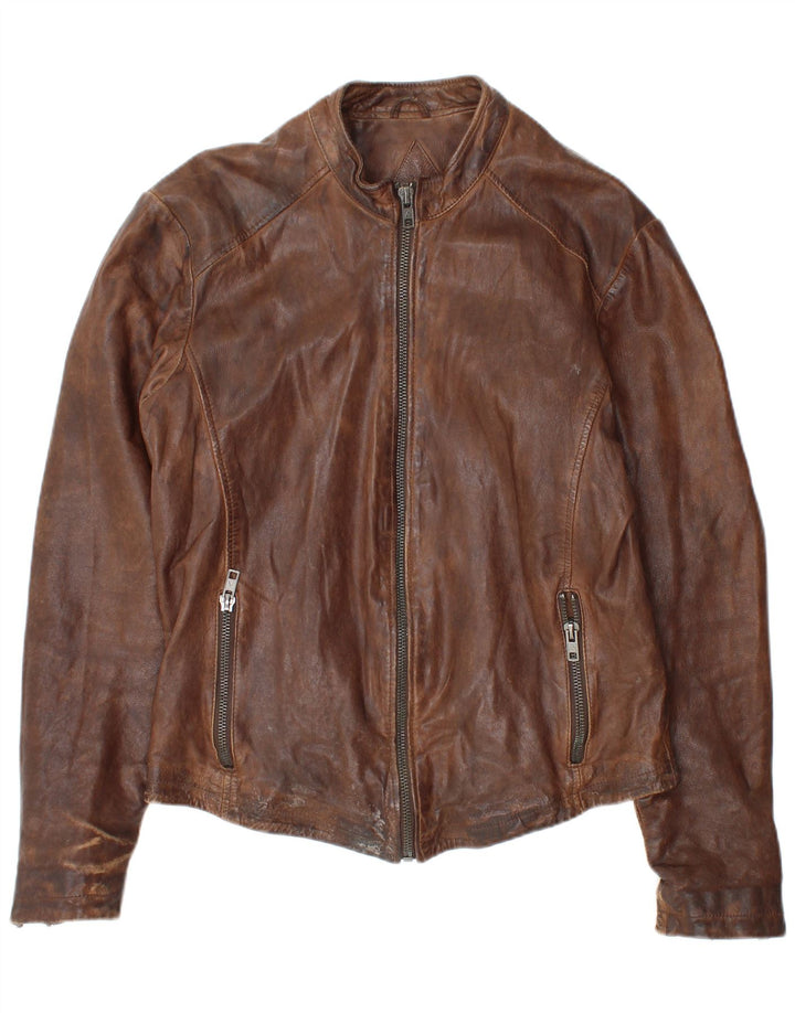 Be Edgy Chaqueta de cuero para hombre UK 40 Large Cuero marrón
