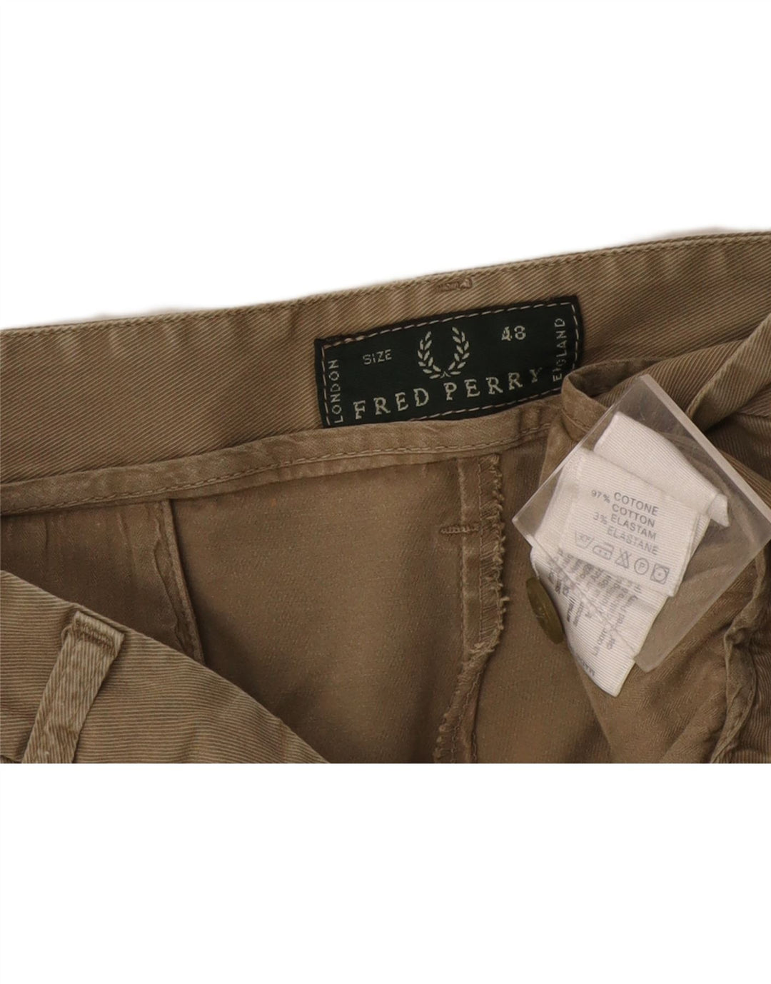 Fred Perry Pantalones cortos chinos para hombre IT 48 Medium W32 Algodón caqui