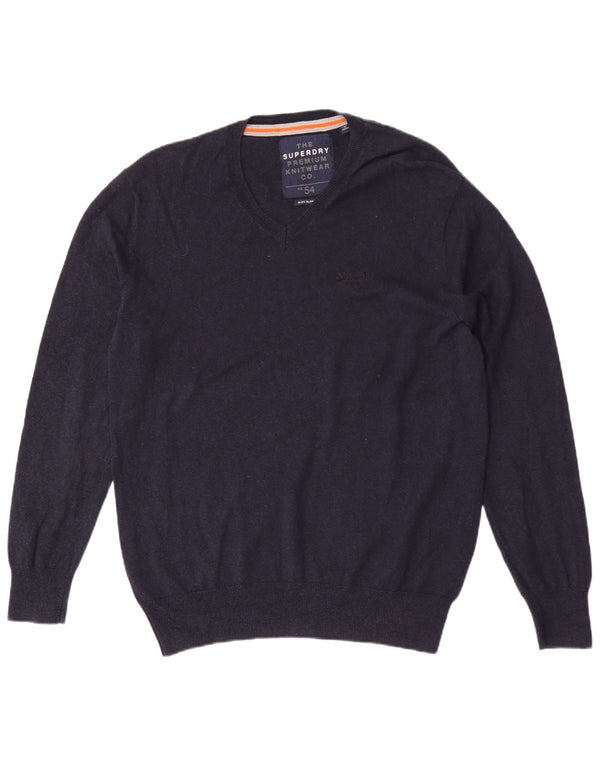 Superdry Jersey con Cuello en V para Hombre XL Azul Marino Algodón