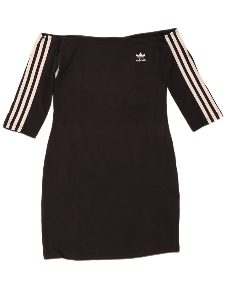 ADIDAS Vestido de manga 3/4 con hombros descubiertos para mujer UK 8 Pequeño Algodón negro