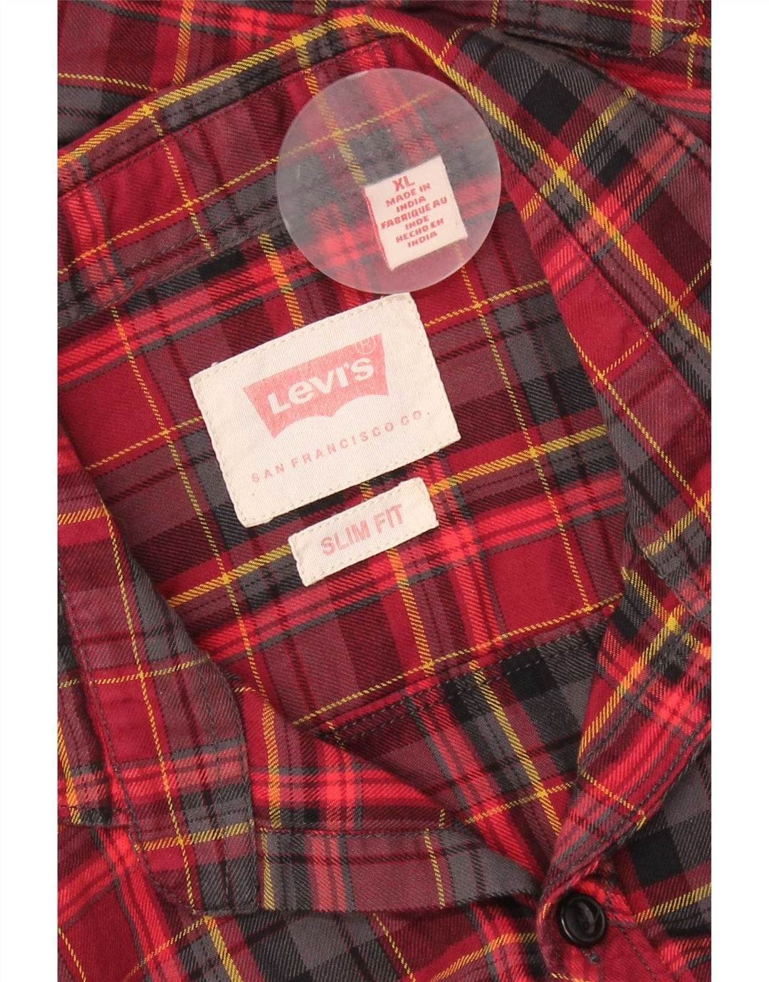 Levi's Camisa de franela slim fit XL a cuadros rojos para hombre