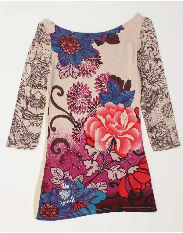 DESIGUAL Top gráfico para mujer manga 3/4 UK 8 Small Multicolor Floral