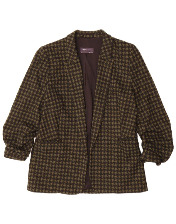 Marks & Spencer Chaqueta tipo blazer abierta para mujer UK 10 Small Khaki Houndstooth