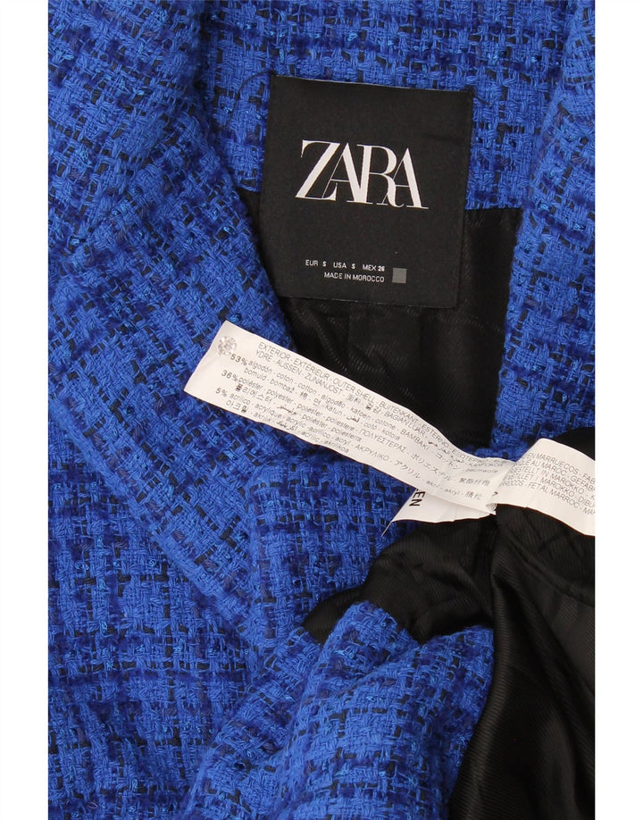 Zara Chaqueta Blazer De 2 Botones para Mujer UK 10 Small Blue Check Cotton