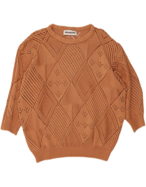 Vintage mujer barco cuello jersey suéter Reino Unido 20 2XL algodón marrón