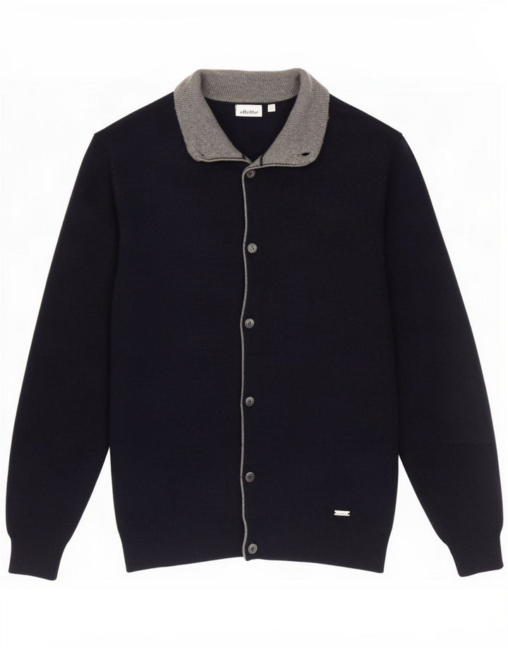 Ellesse Suéter tipo cárdigan para hombre de lana azul marino grande