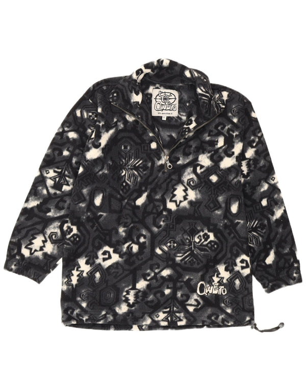 Vintage hombres patrón abstracto cremallera cuello polar jersey pequeño gris