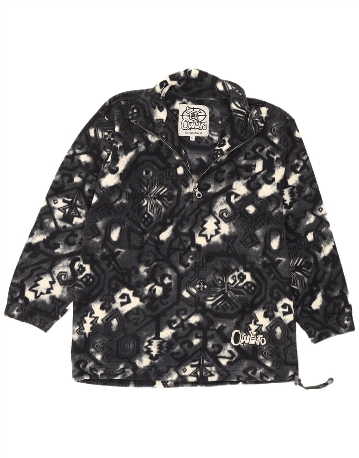 Vintage hombres patrón abstracto cremallera cuello polar jersey pequeño gris