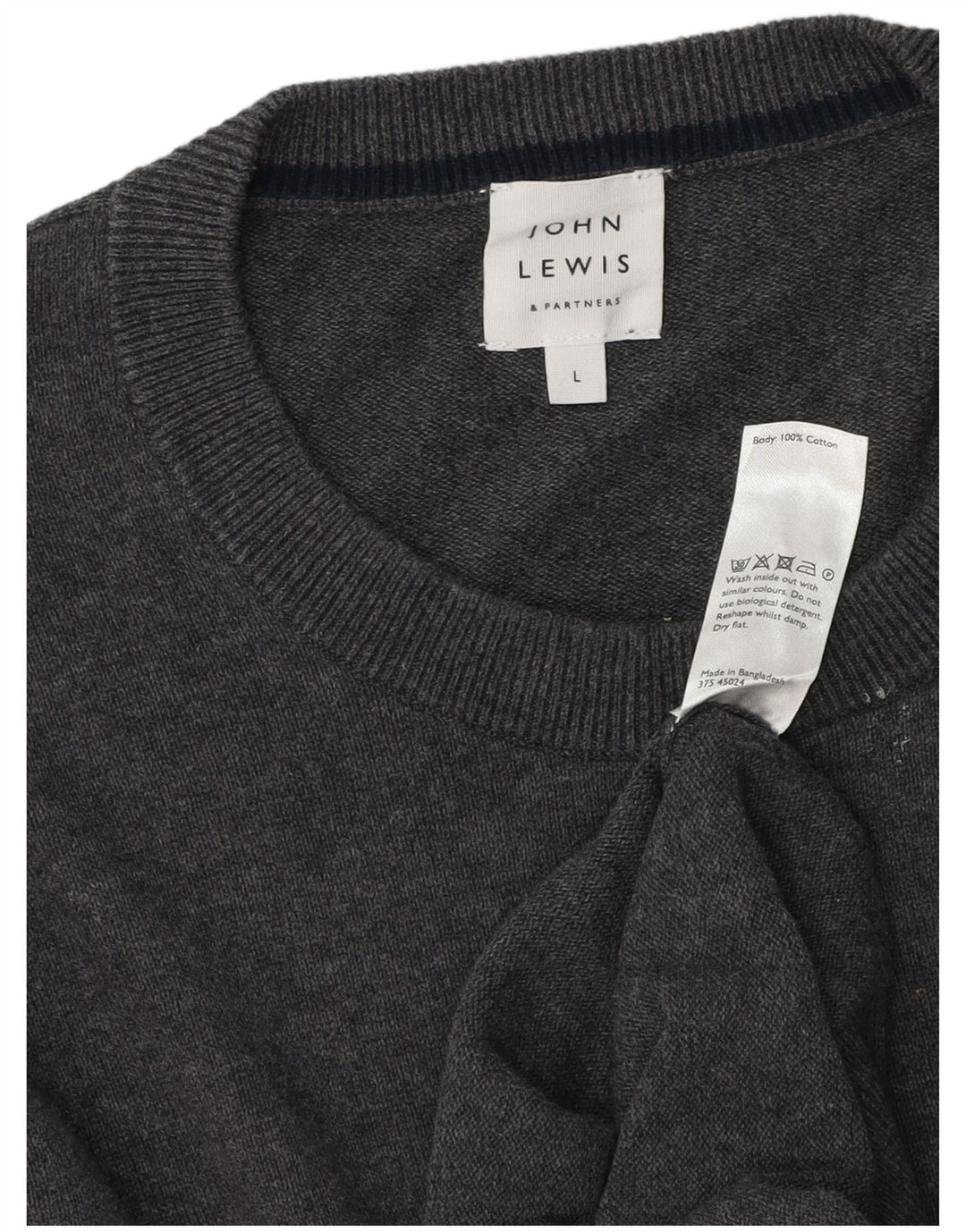 John Lewis - Jersey de cuello redondo para hombre, talla grande, algodón gris