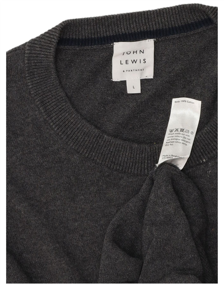 John Lewis - Jersey de cuello redondo para hombre, talla grande, algodón gris