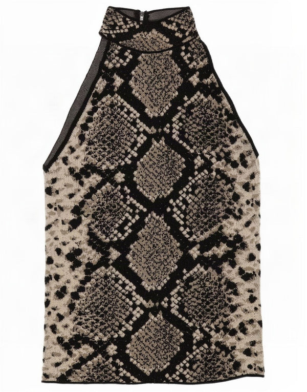 Zara Mujer Halter Top UK 8 Small Negro Animal Print Viscosa