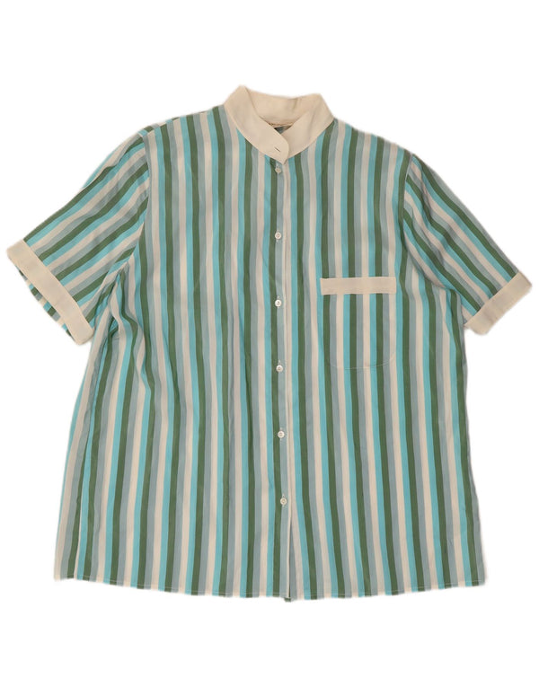 Blusa vintage de manga corta para mujer IT 50 XL Seda a rayas verdes