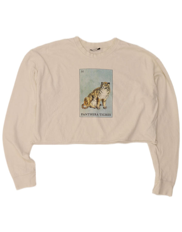 Topshop Mujer Crop Oversize Sudadera Jumper Reino Unido 10 Pequeño Algodón Blanco