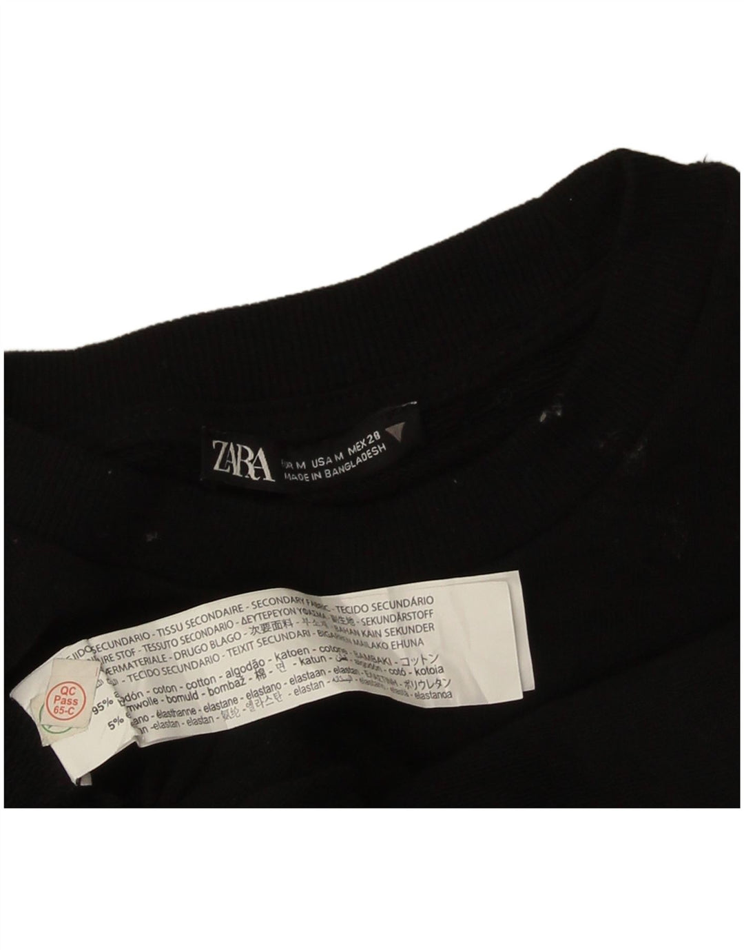 Zara Mujer Crop Sudadera Jumper UK 44 Mediano Negro Algodón