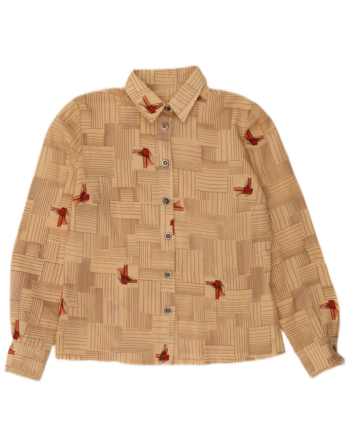 Vintage mujer camisa Reino Unido 12 medio beige geométrico