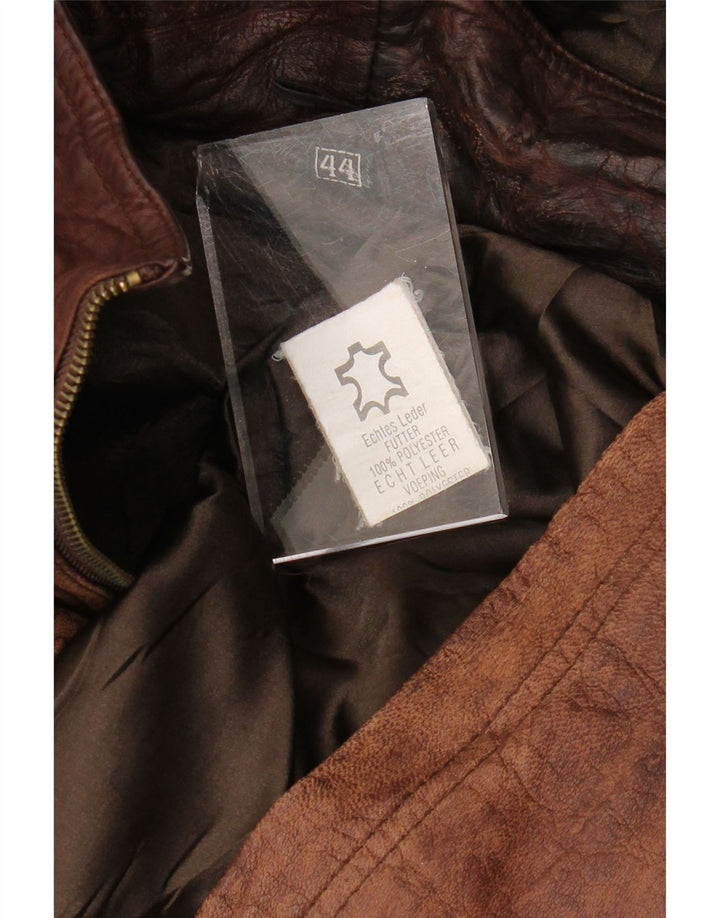 VINTAGE Abrigo de cuero con capucha de gran tamaño para mujer EU 44 XL Cuero marrón