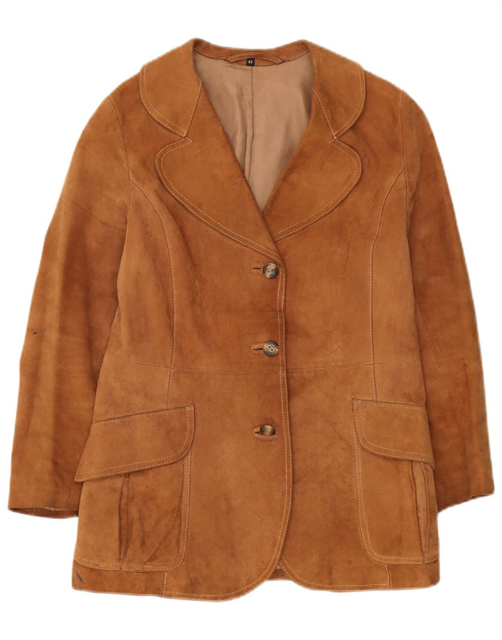 VINTAGE Chaqueta Blazer de ante de 3 botones para mujer IT 42 Marrón medio