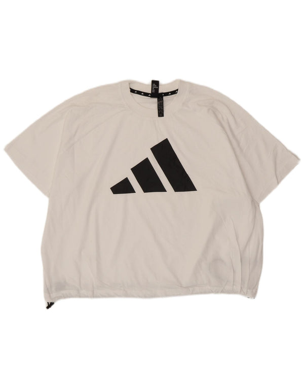 ADIDAS Camiseta corta con gráfico extragrande para mujer UK 10 Small White Cotton