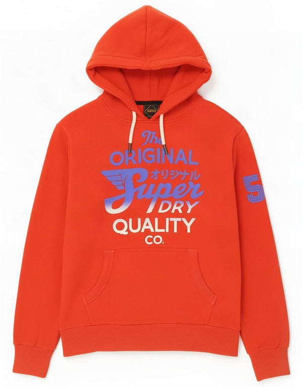 Superdry Mens Graphic Hoodie Jumper Small Orange Cotton