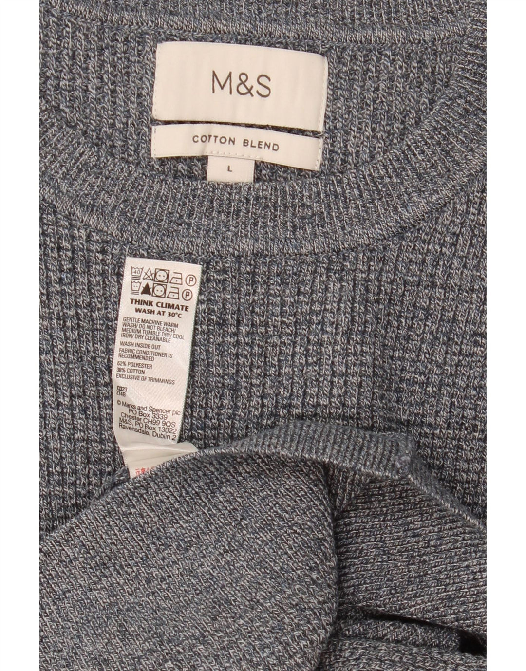 Marks & Spencer Jersey de cuello redondo para hombre, poliéster moteado gris grande