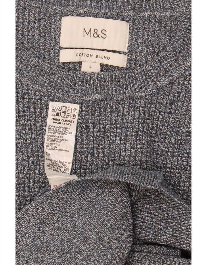 Marks & Spencer Jersey de cuello redondo para hombre, poliéster moteado gris grande