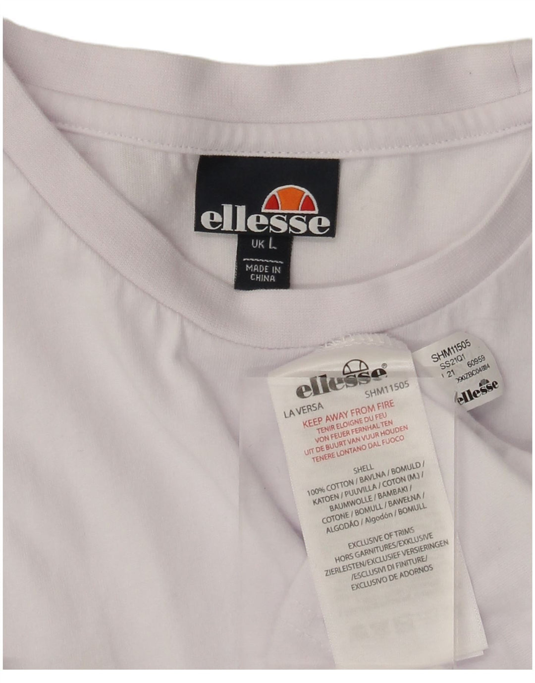 Ellesse Hombre Camiseta Top Large Blanco Colorblock Algodón