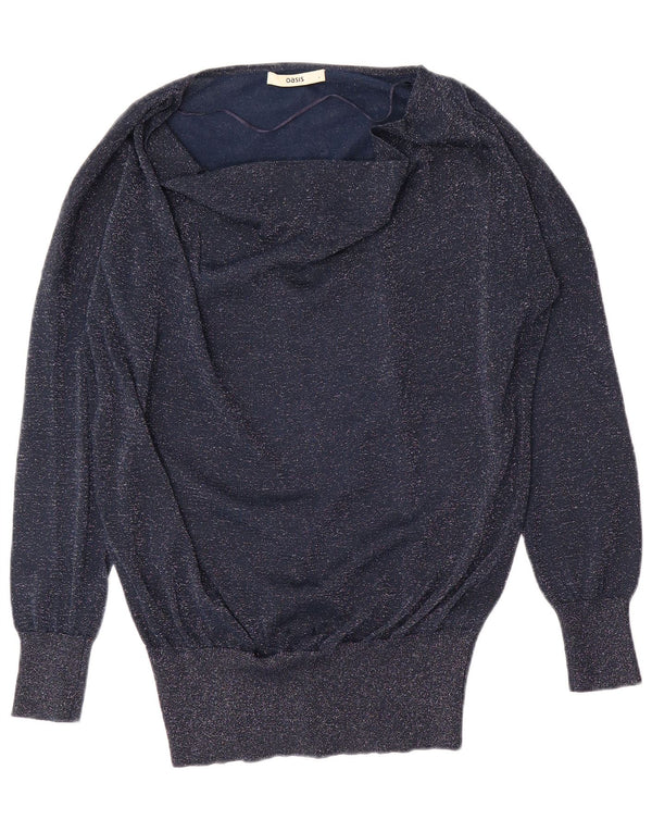 Oasis - Jersey con cuello barco para mujer, talla 40, talla grande, viscosa moteada en azul marino